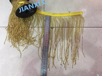 

28cm Tassel Lace Trim for party dress David-101929-2 hot sale Gold beaded Fringe Ribbon Trim Fringe