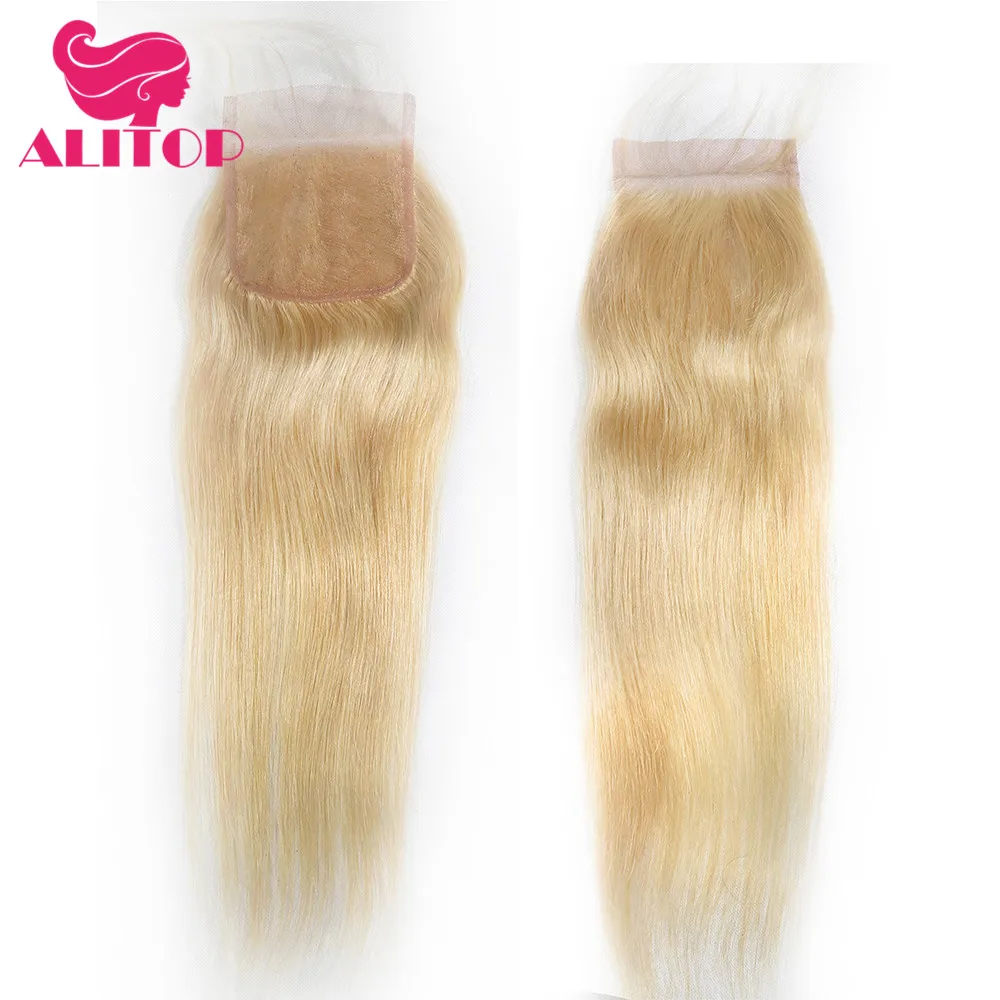 

ALITOP 100% Brazilian Human Hair Straight 4X4 Lace Closure 613 Blonde Non- Remy Hair Weaving Lace Frontal Closures Free Part