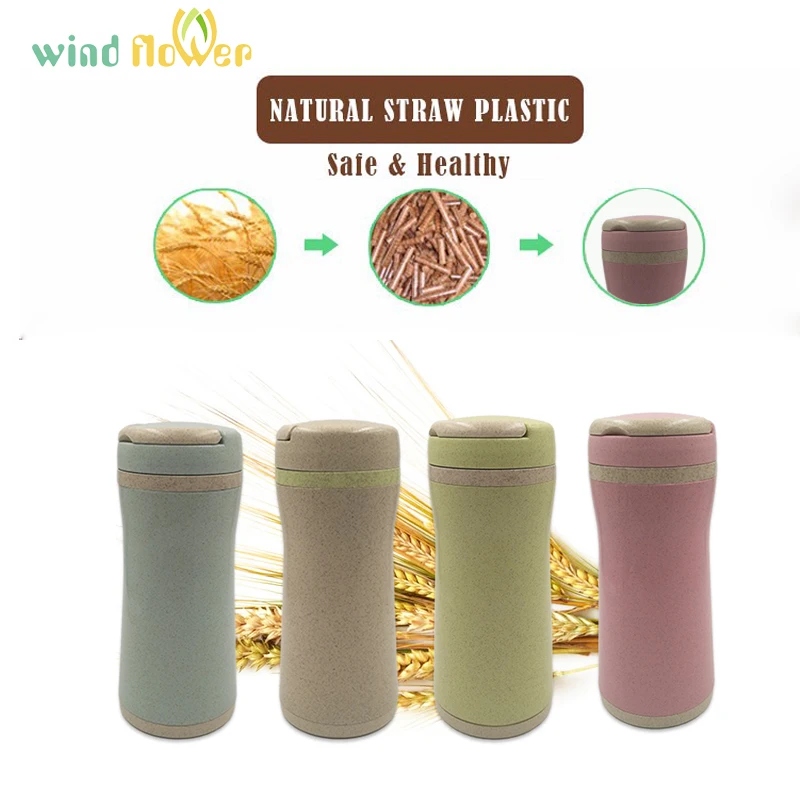 

Wind flower Nature Straw Fiber Plastic Wheat Stalk Water Bottle Environmental Protection Double Layer Drink Water Bottle