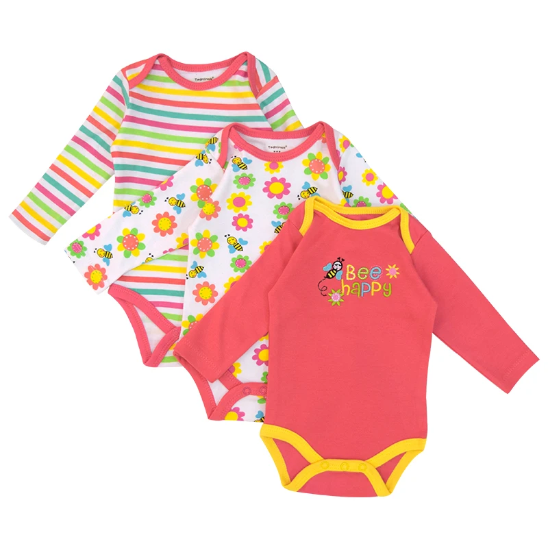 3Pcs/Lot Spring Summer Pink Bee Long Sleeve 0-12M Baby Girl Clothes Footies Newborn Jumpsuits V49 | Детская одежда и обувь