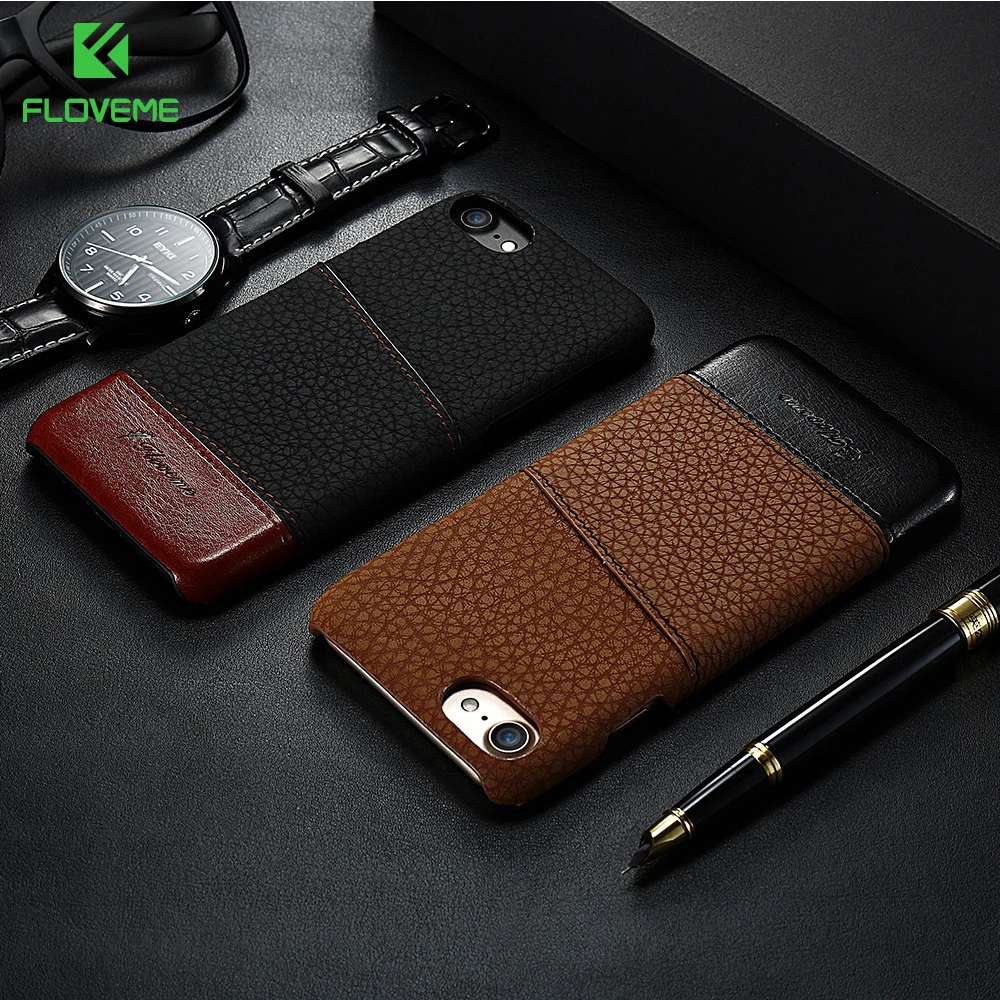 

FLOVEME Leather Card Slot Cases For iphone 7 7 Plus 8 8plus Case Vintage Retro Business Litchi Leather Cases for iphone 7 8 Case