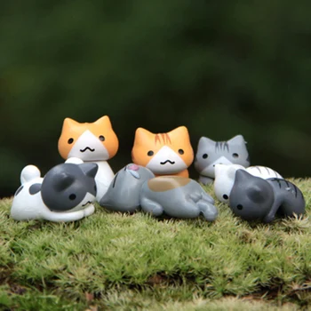 

ZOCDOU 6 Pieces Greedy Cat Japan Mumma Siesta Kitty Cute Model Small Statue Little Figurine Crafts Figure Ornament Miniatures
