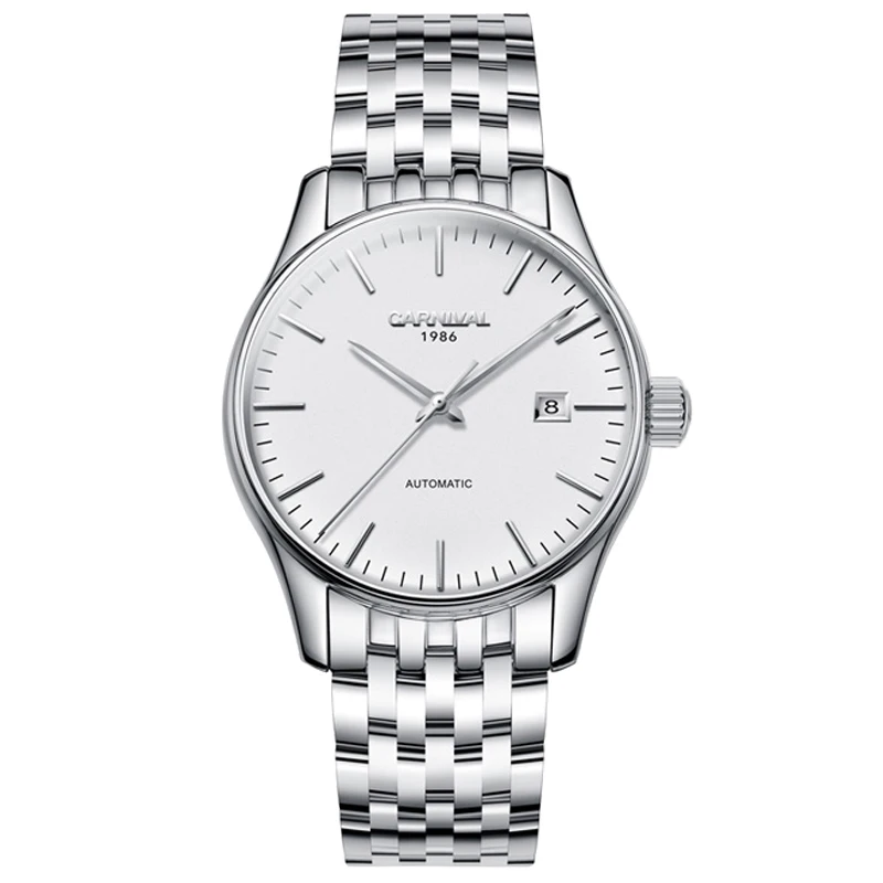 Роскошные черные стальные механические часы с календарем Мужские автоматические наручные часы водонепроницаемые часы швейцарские брендовые модные новые - Цвет: Silver
