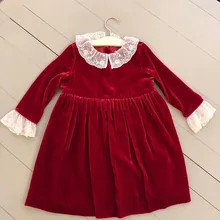 Детское платье для девочек, размер от 4 до 110 см вельветовое кружевное платье принцессы однотонные Детские платья в классическом стиле для девочек на свадьбу