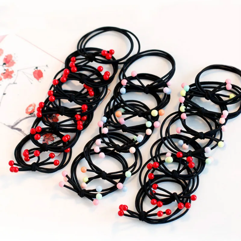 

MuHan 10 Pcs Set Three lines Solid Elastic Hair Bands Colorful Red Beads Bowknot Headband Women Girls Hair Accessories Scrunchie