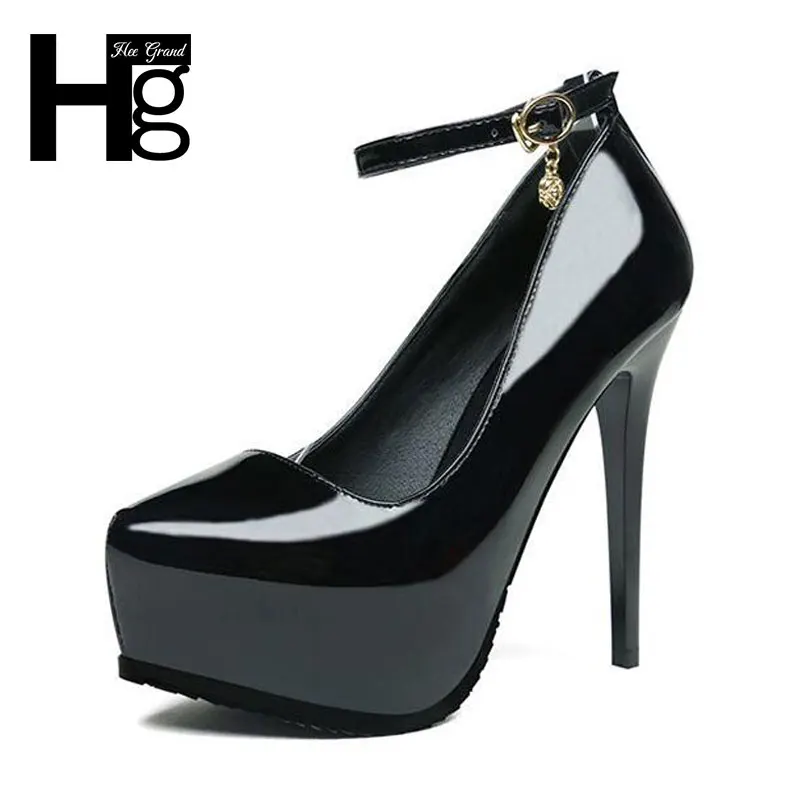 

HEE GRAND Elegant Women's Pumps Super High Heels PU Leather Thin Heel Platform Crystal Buckle Woman Party Wedding Shoes WXG291