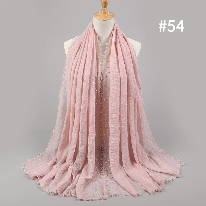 

190*100cm Women Scarf Shawl Scarves Pearl Pashmina Wraps Female Foulard Large Long Soft Solid Color Wrinkle hijabs Muslim Wrap