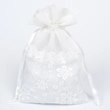 12 шт. 3," x 5,5" шикарные кружевные подарочные сумки из органзы, хлопковые мешочки из органзы с кружевом для упаковки ювелирных изделий, свадебные подарочные сумки