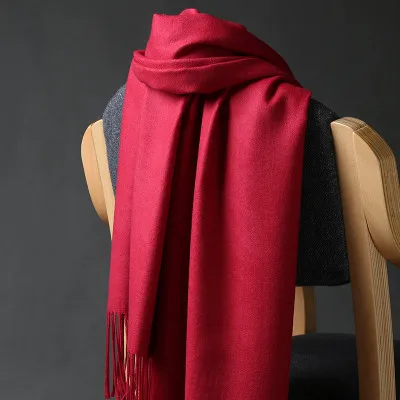 DANKEYISI роскошный зимний шарф, женские плотные теплые шарфы, шерстяной кашемировый шарф, Мужская накидка, Пашмина, кисточки, однотонный шарф, хиджаб - Цвет: wine red