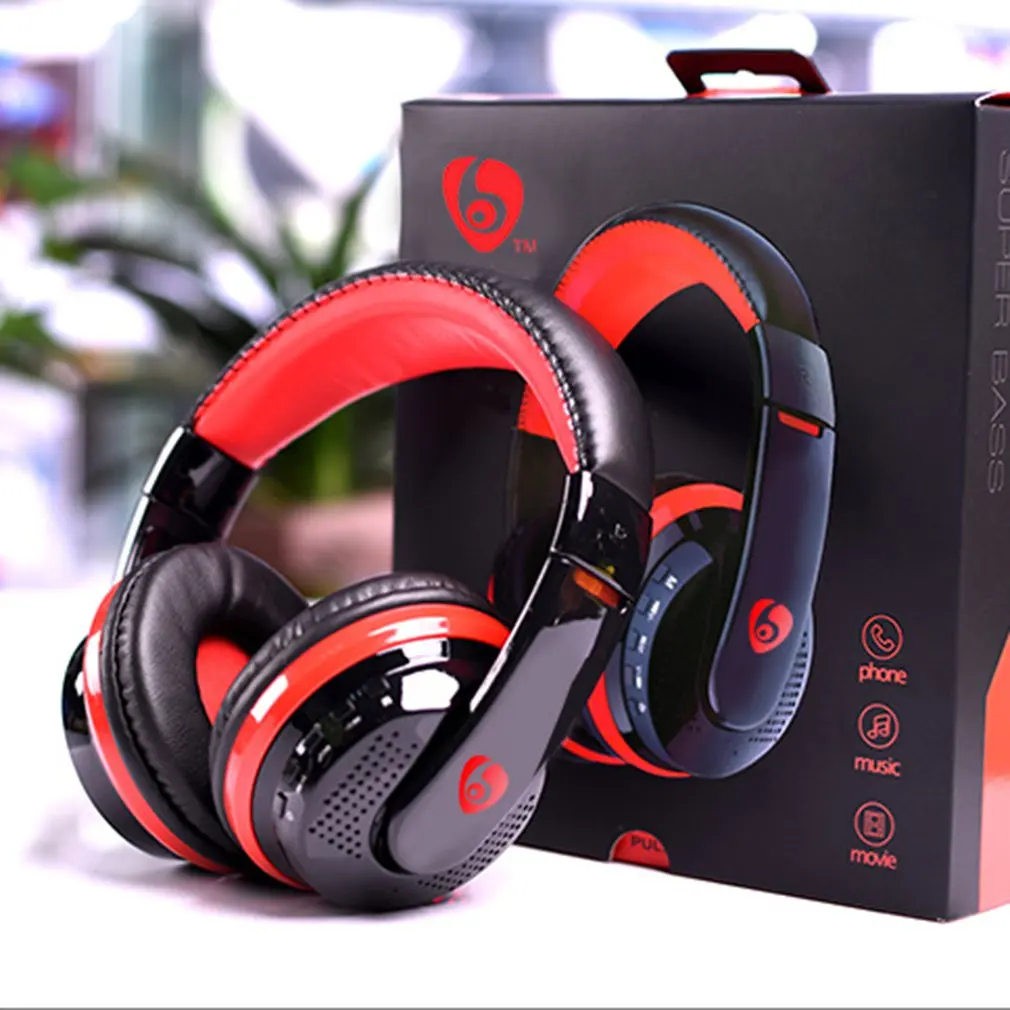 Наушники HiFi Bass стерео гарнитура Nirkabel FM радио карту TF MP3 Воспроизведение Handsfree Dengan