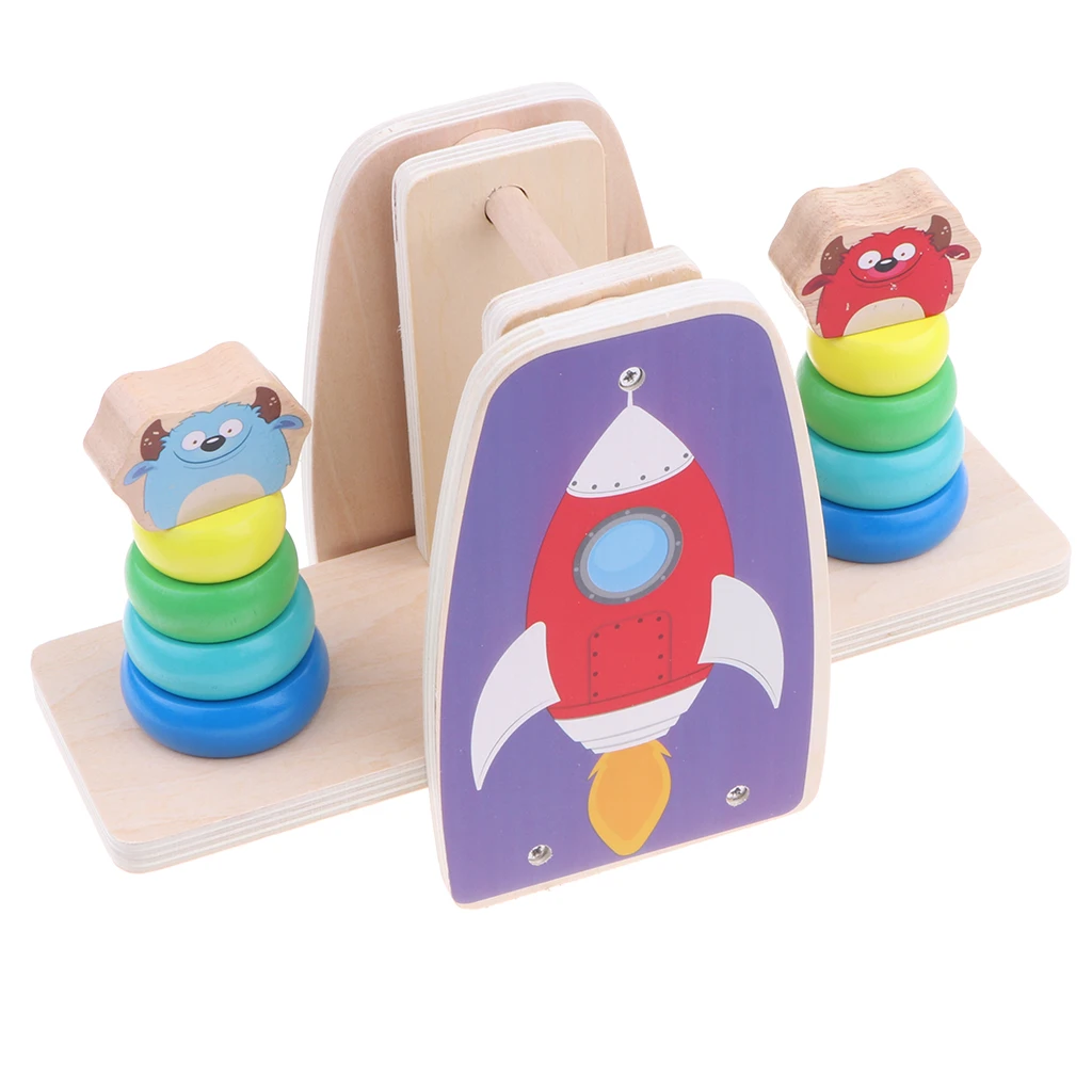 Kid Baby Wooden Ring Blocks Balance Scale - Stacking Rainbow Tower Educational Toy Color Shapes Developmental Puzzle