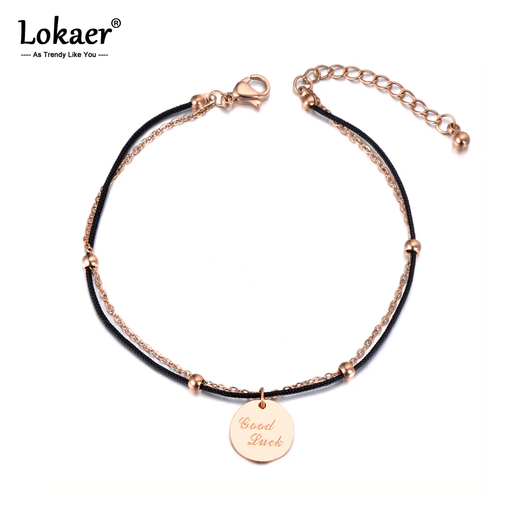 

Lokaer Trendy Bohemia Good Luck Tag Charm Bracelets For Women Stainless Steel Link & Chain Bracelet For Summer Vacation B19042