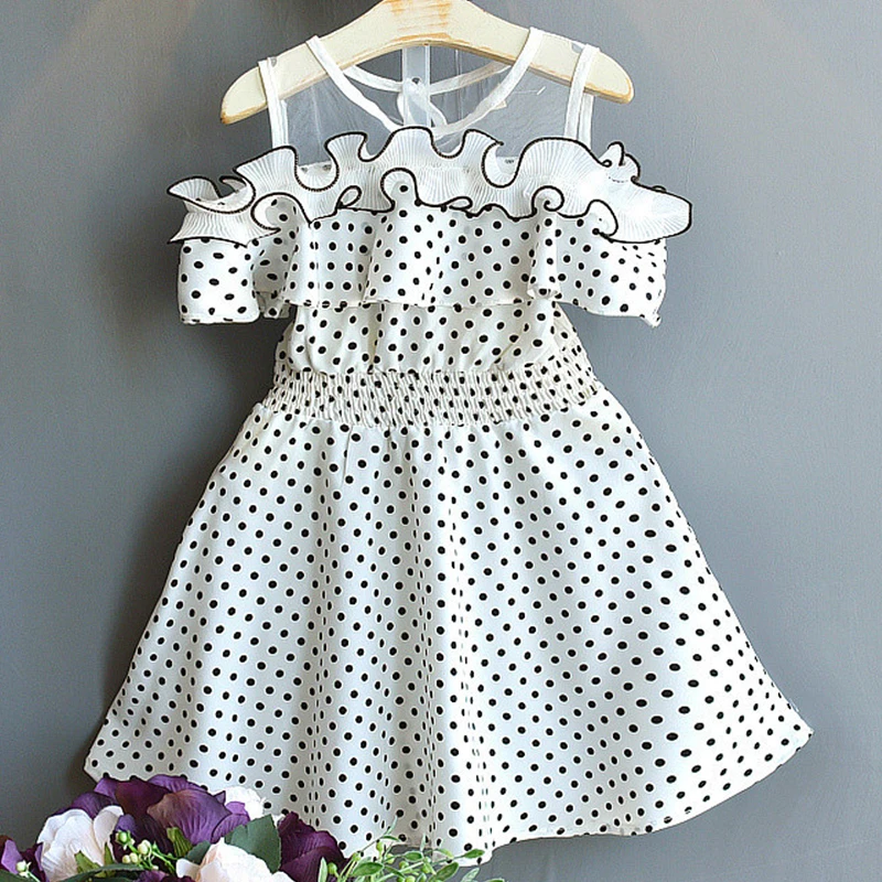 Girls Dresses 2020 Summer New Children's Clothing Round Neck Strapless Wave Mesh Stitching Wooden Ear Dress | Детская одежда и