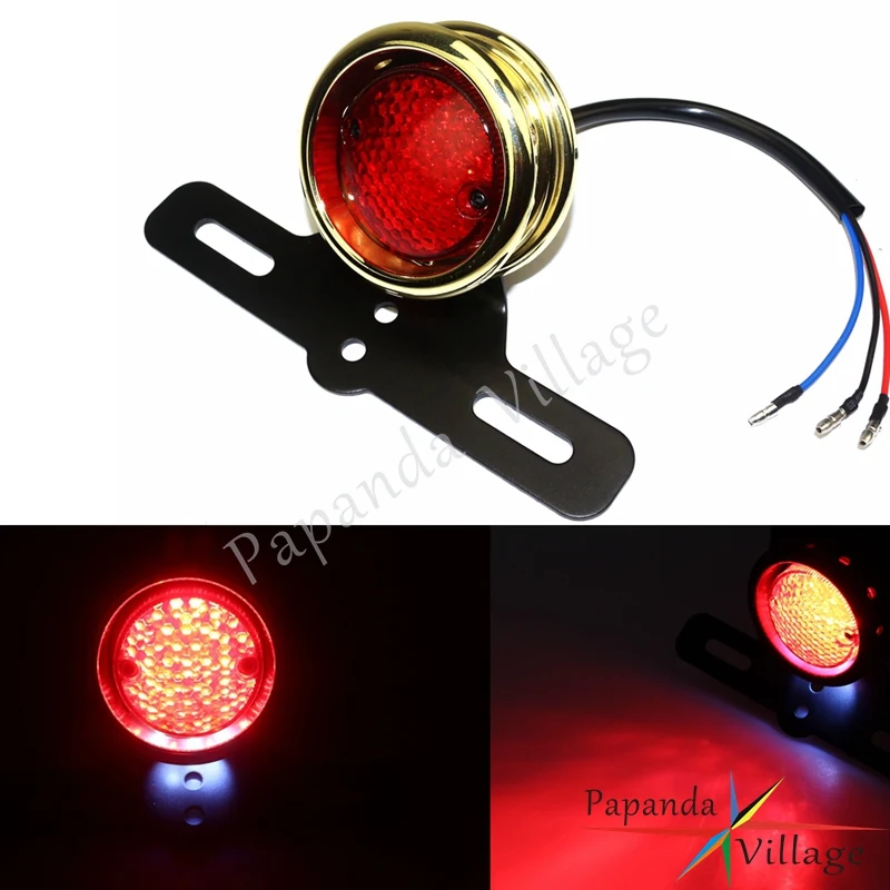 Brass Motorcycles Custom Tail Light Rear Brake Stop Lamp License Plate