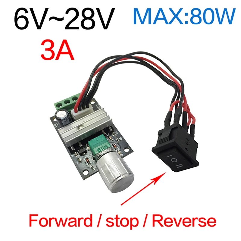 DC 6V 12V 24V 28VDC 3A 80W ШИМ регулятор скорости двигателя регулируемое управление