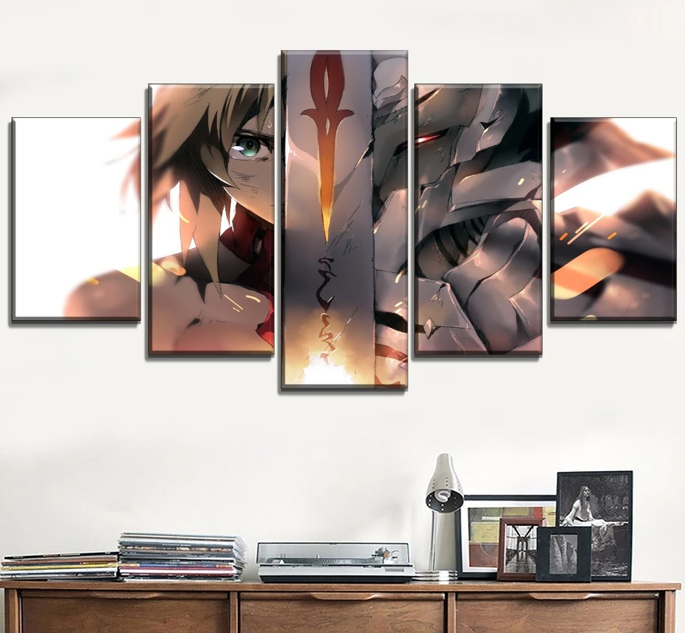 Saber Painting Living Room Decorative 5 Panel Fate Apocrypha Animation Poster Top Rated Canvas Printed Hd Picture Wall Artwork Painting Calligraphy Aliexpress