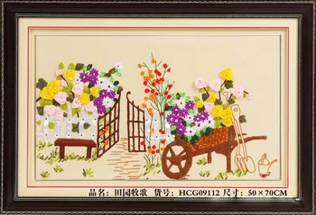 

70X50cm DIY 3D Cross Stitch Kit Needlework Unfinished Ribbon Embroidery Painting Pastoral Style Stitching Craft Gift Home Garden