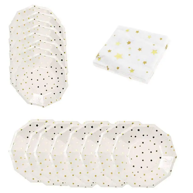 

36pcs Party Disposable Dinnerware Sets for Wedding Birthday Camping Party Tableware Gilding Decoration Star Party Paper Plates