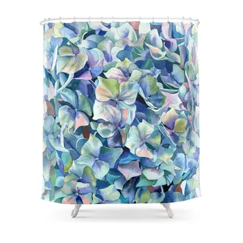 

"Marine Hydrangea" Shower Curtain Waterproof Polyester Fabric Bathroom Decor Multi-Size Printed Shower Curtain with 12 Hooks
