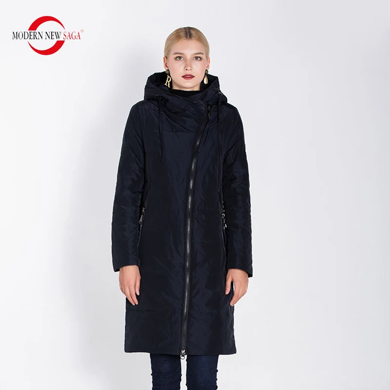 MODERN NEW SAGA Women Long Style Coat And Jacket Winter Warm Parkas Female Solid Zipper Outerwear Casacos De Inverno Feminino