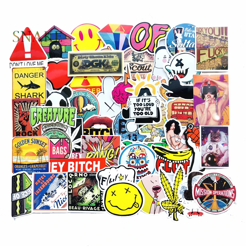 

50pcs Not repeating funny Travel winds Stickers Diamond Hemp leaves smile waterproof suitcase Skateboard Car PVC decals gifts