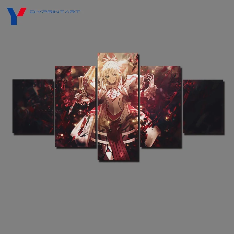 Mordred Red Saber 5 Panel Fashion Animal Poster Fate Apocrypha Wall Art Modular Picture For Kids Room A0264 Painting Calligraphy Aliexpress