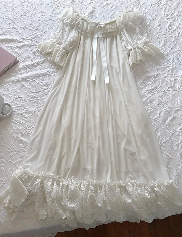 UNIKIWI женское платье в дворцовом стиле, винтажная вуаль, ночная рубашка принцессы. Кружевные ночные рубашки в стиле Лолиты. Ночная рубашка в викторианском стиле, ночная рубашка для отдыха - Цвет: Белый