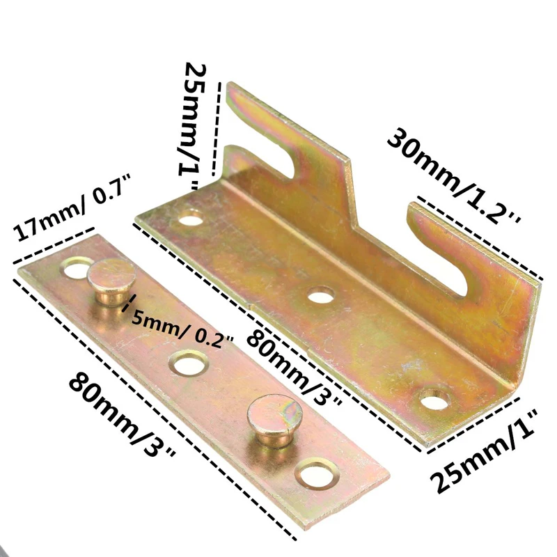Mayitr 4 Set Brass Bed Bracket Tone Furniture Wood Bed Rail Bracket Fitting Snap Connectors For Home Furniture Tool