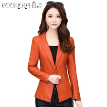 Кожаный Женский блейзер, весна-осень, женская кожаная куртка, модная короткая приталенная мягкая искусственная кожа, пальто из искусственной кожи размера плюс 4XL