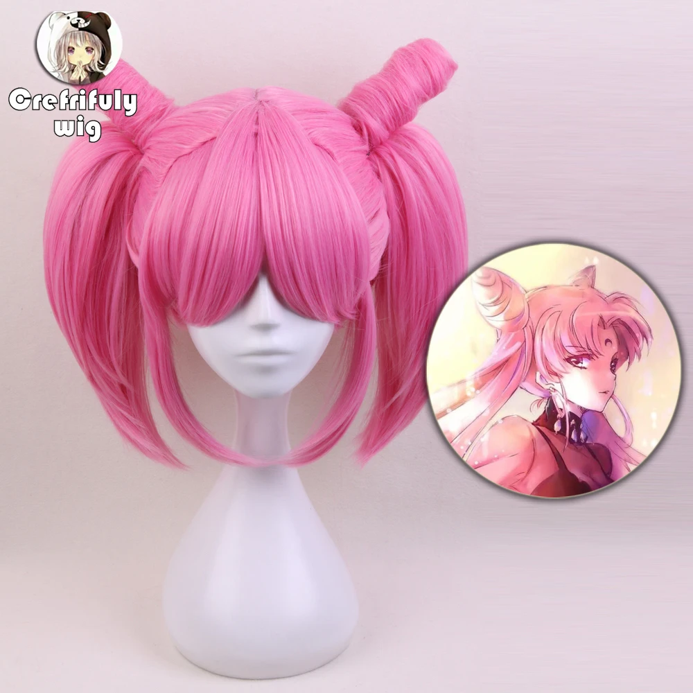 

New High Quality Sailor Moon Chibi Moon Cosplay Wig Pink Women Wigs Heat Resistant Synthetic Hair Perucas + Free Wig Cap