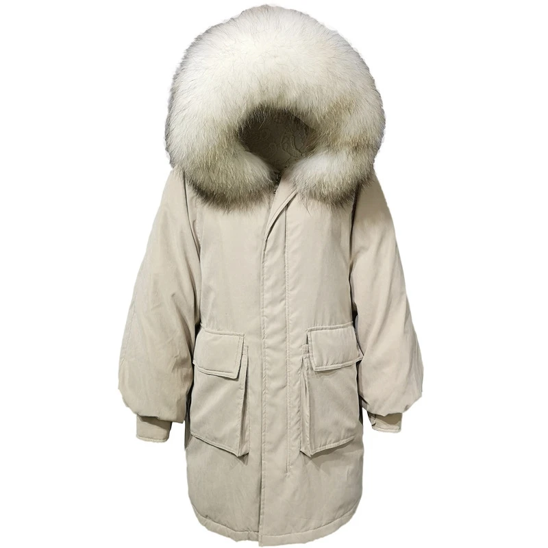 

(TopFurMall) Autumn Winter Women Parkas Down Coats Real Raccoon Fur Hoody 80% Duck Down Lady Warm Outerwear Overcoat LF5169