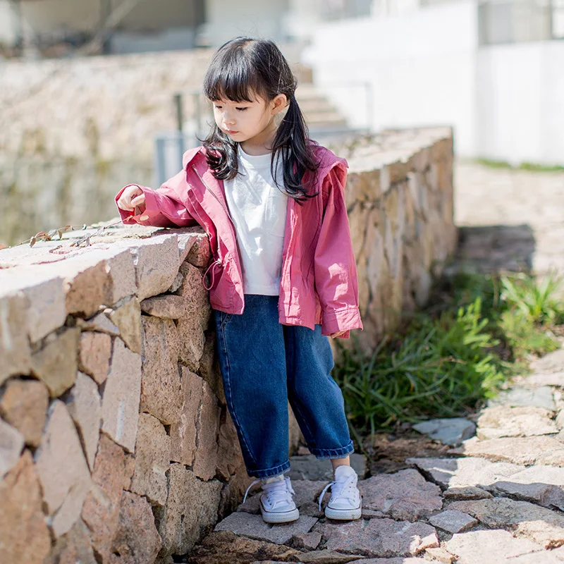  2018 Autumn New Girl Jackets Fashion Baby Cute Trench Girls Hooded Waist Coat Jacket Koreansolid Ch