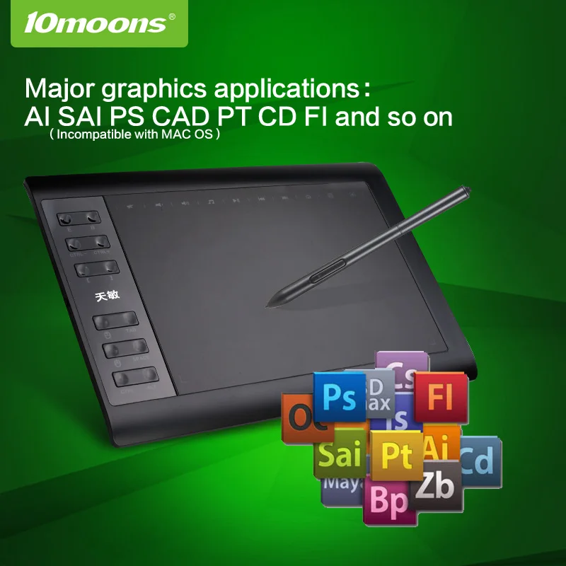  Original 10moons 1060Plus tabletas gráficas digitales diseñador artista dibujo tableta para Win y M