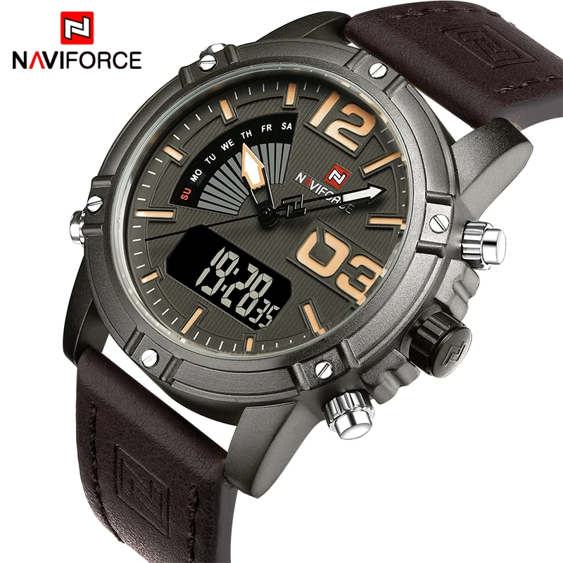 NAVIFORCE Fashion Luxury Brand Men Waterproof Military Sports Watches Men's Quartz Digital Leather Wrist Watch relogio masculino fashion o t sea brand faux leather blue ray glass watch men military sports quartz wrist watches relogio masculino w045