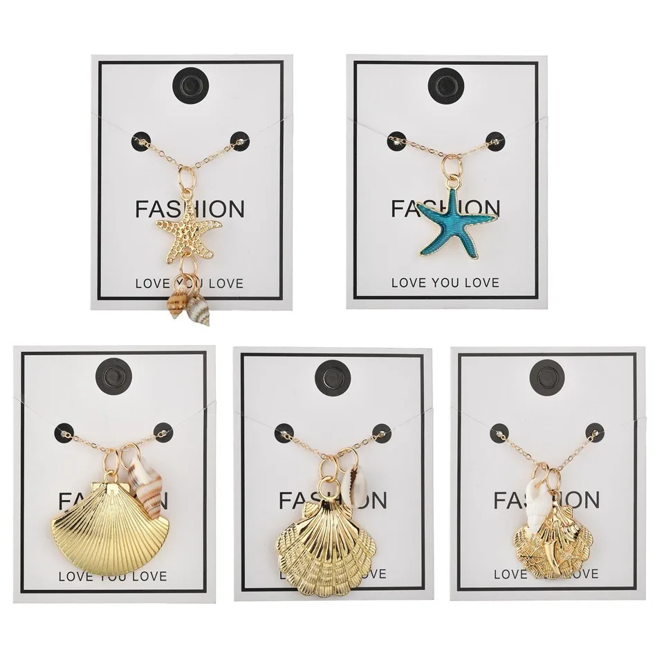 

Trendy Starfish Natural Stone Hollow Necklace & Pendant Vintage Summer Sea Shell Gold Color Necklace Cheap Metal Jewelry