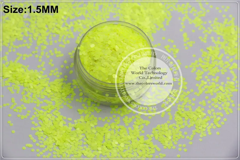 

TCF500 Neon Yellow Colors 1.5mm size solvent resistant glitter for nail Art nail Polish or other DIY decoration
