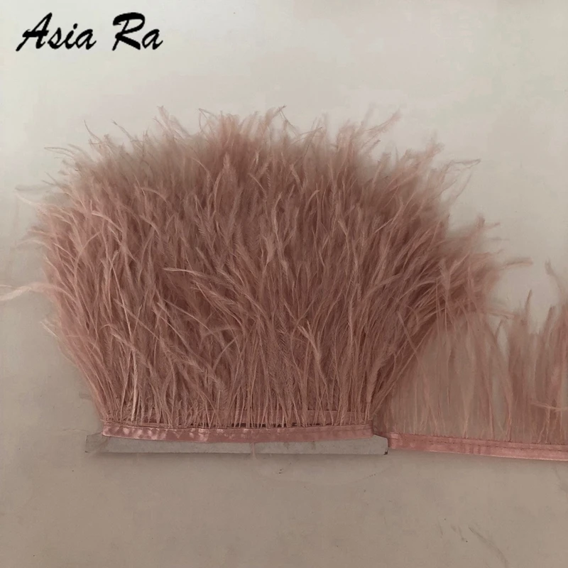 

Asia Ra 10meter Dyed leather Pink ostrich feather trims 8-10cm 3-4inch diy feather lace fringes ribbons for wedding decorations