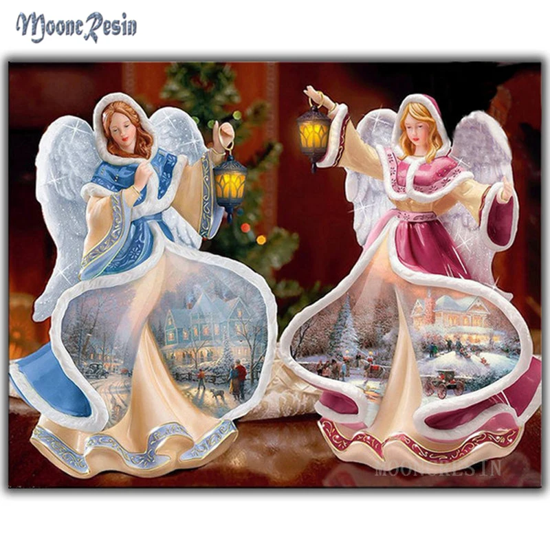 

MOONCRESIN Diy Diamond Painting Cross Stitch Two Angels Christmas Lights Diamond Embroidery Christmas Diamond Mosaic Decoration