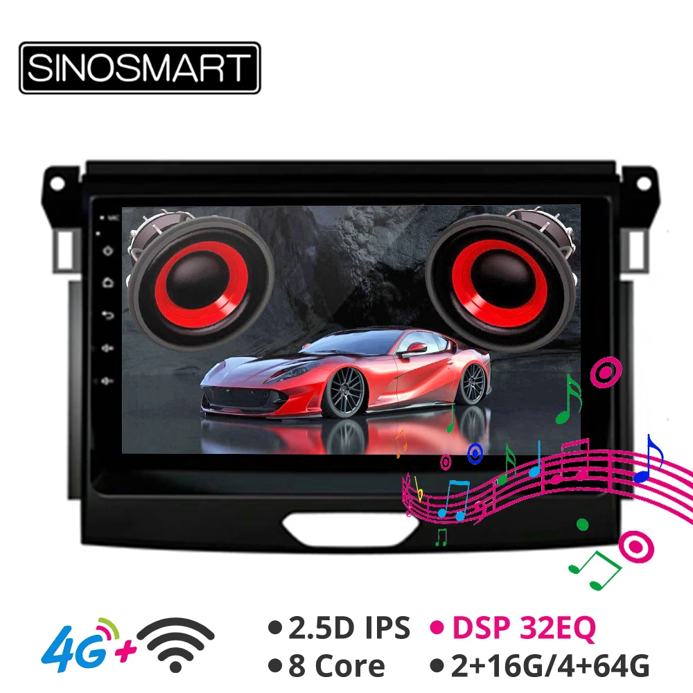 

Sinosmart Android 8.1 Car GPS Navigation Radio for Ford Ranger everest 2014-2017 2din 2.5D IPS/QLED Screen