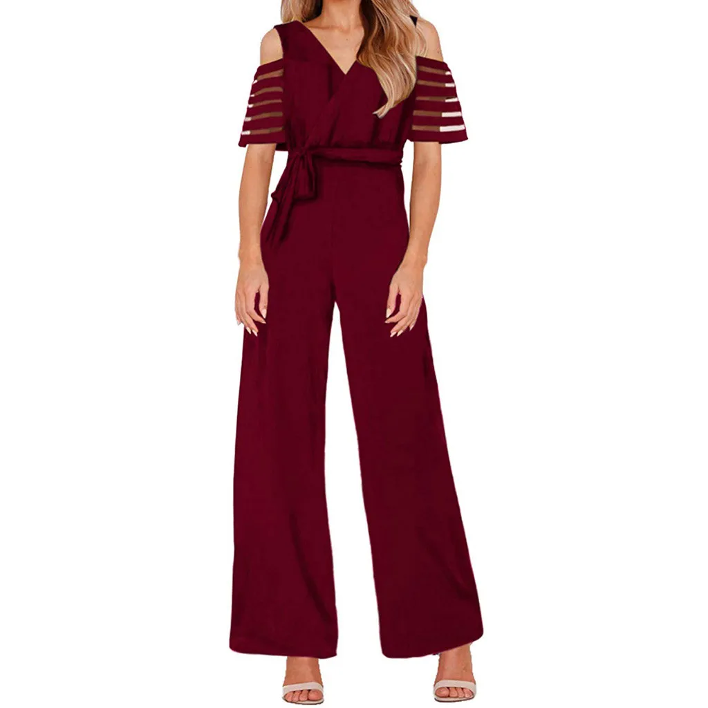 Женский плиссированный сексуальный комбинезон с v образным вырезом Осенний без