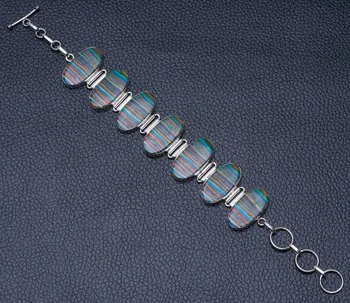 

Natural Rainbow Calsilica 925 Sterling Silver Bracelet 6 3/4-8" P2045