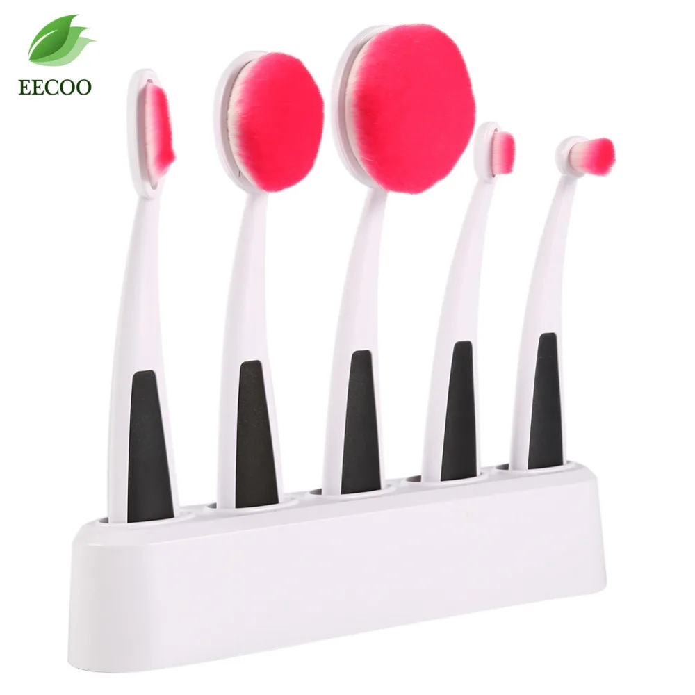 

maquiagem Pro 5Pc Oval Toothbrush Foundation makeup brushes with Base holder BB Cream Blusher Powder make up brushes makeup tool