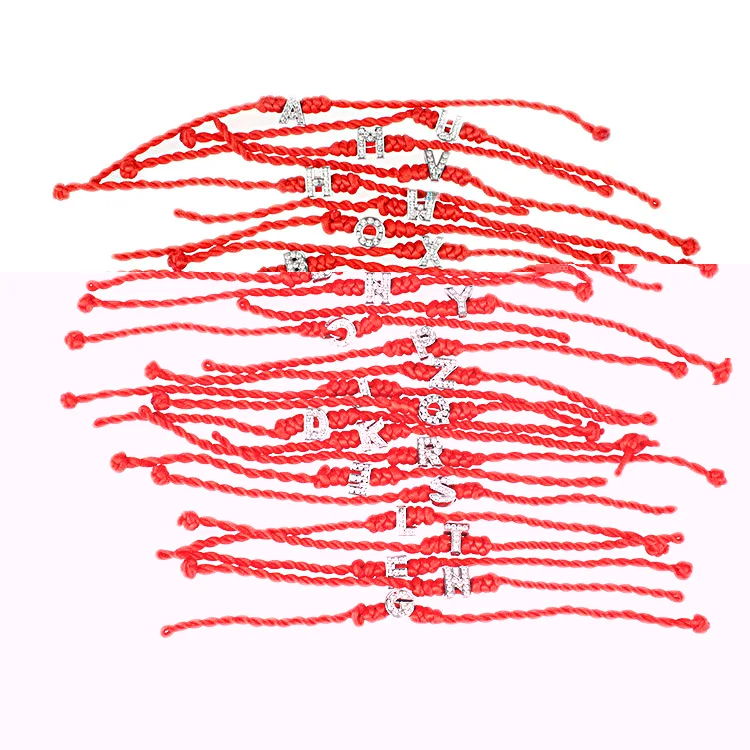 

A-Z Crystal Letters Charms with Red Rope Lucky Bracelets for Women Cord String Line Handmade Jewelry For Couple Christmas Gift