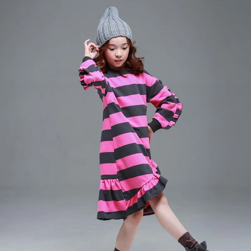 2018 autumn winter, Korean version, children's wear, long sleeved striped girl's dress, big children's parent-child dress
2018 autumn winter, Korean version, children's wear, long sleeved striped girl's dress, big children's parent-child dress
