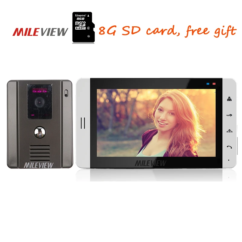 

New Wired 7" Color Recording Screen Video Door Phone Intercom System + 1 Touch White Monitor + 1 Outdoor Camera Free Shipping
