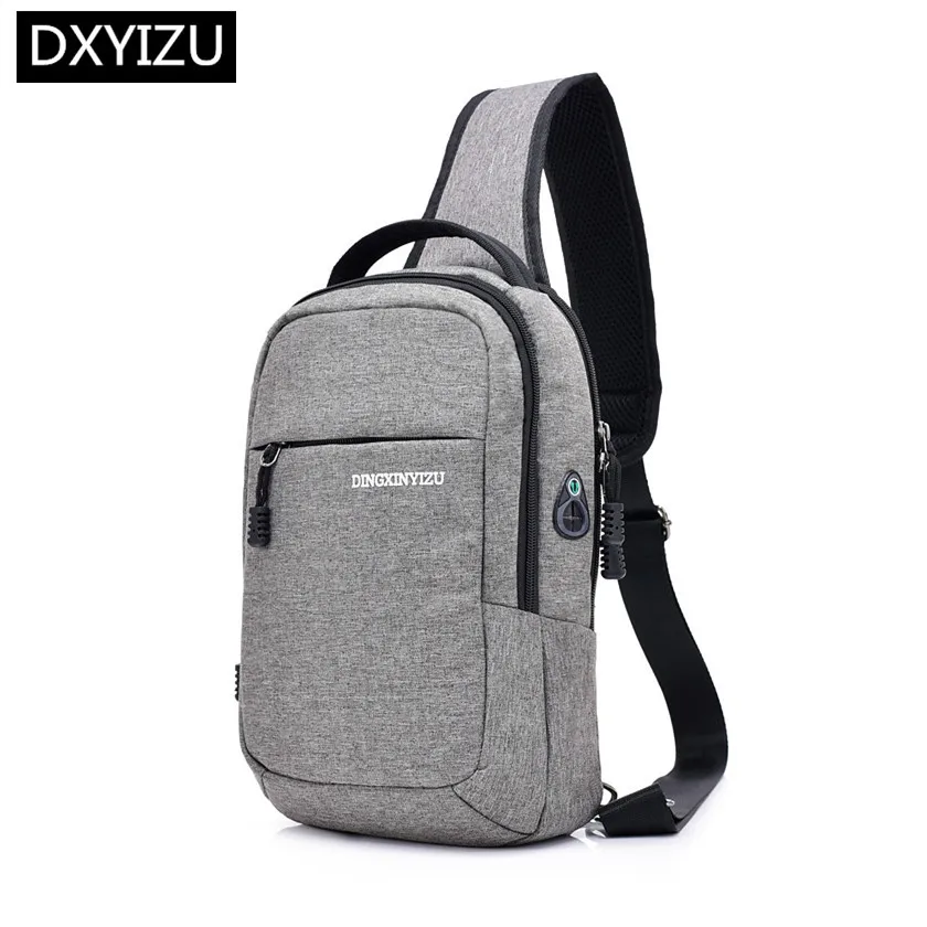 

DINGXINYIZU small one shoulder messenger bag crossbody bags for men waterproof sling chest bag pack with earphone jack male bags