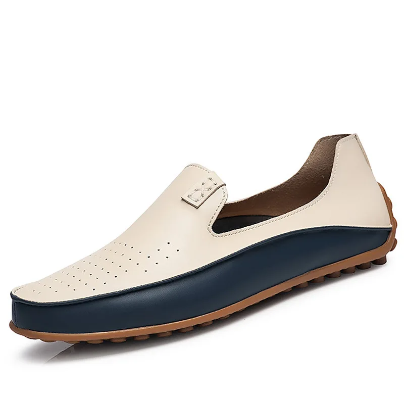 Brand Fashion Men Casual Shoes Summer Breathable Soft Moccasins Loafers High Quality Leather Shoes Men Flats Holes Driving Shoes