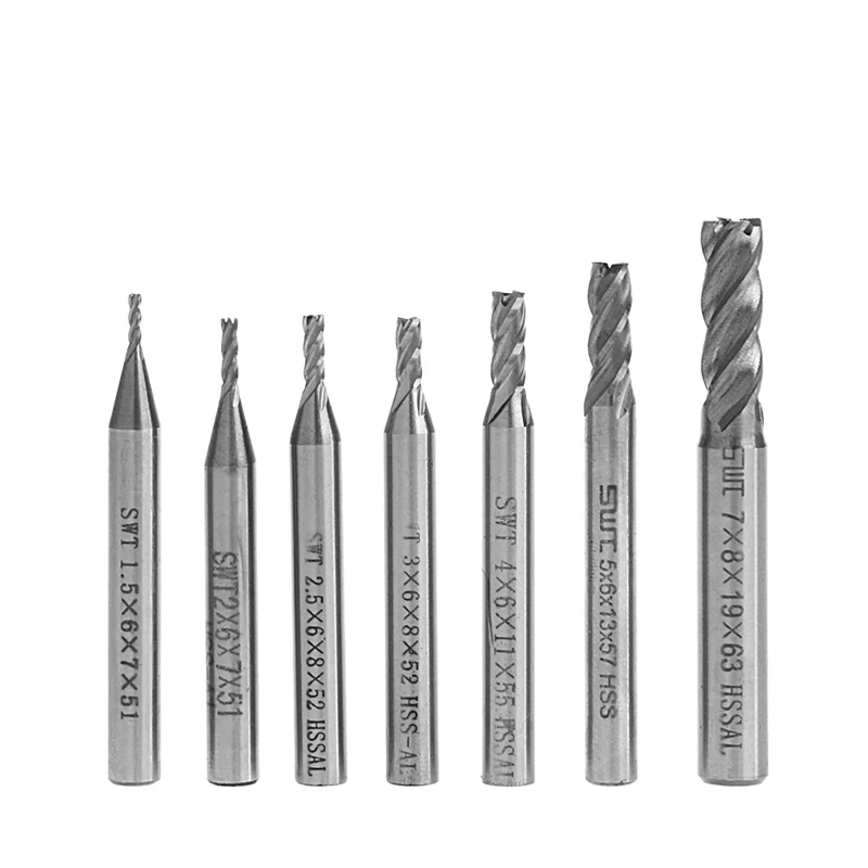 

7Pcs/Set 4 Flutes Milling Router Carbide Cutter HSS Drill Bit Straight 1.5-7mm