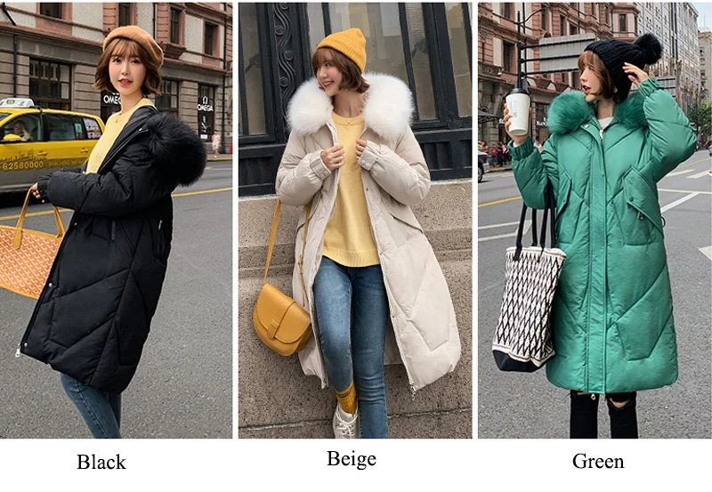 Новое поступление, зимняя куртка для женщин, корейский стиль, с капюшоном, с искусственным мехом, женское длинное пальто, теплая утепленная Дамская парка, верхняя одежда