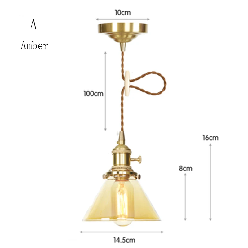 Современная стеклянная подвеска лампы скандинавский Лофт светодиодный Медный Подвесной светильник для столовой гостиной прикроватное декоративное освещение спальни светильник - Цвет корпуса: A Cognac